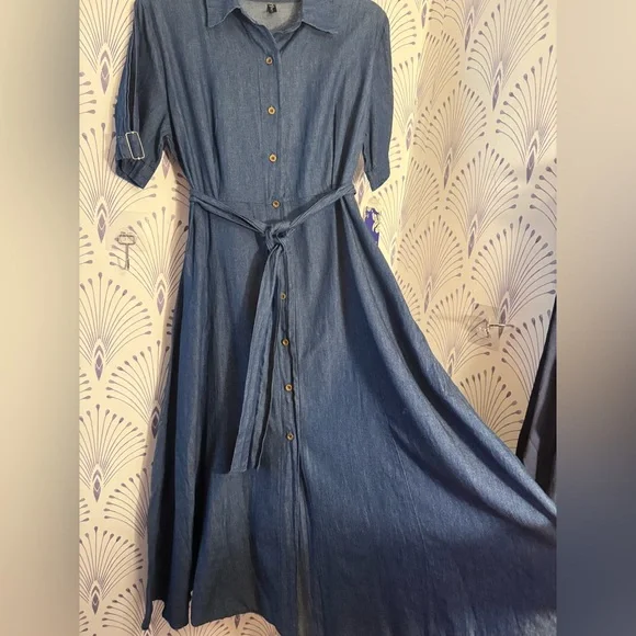 Indigo & Lace  Blue Denim Midi Dress with Belt Womens size medium Macy’s - Picture 7 of 7